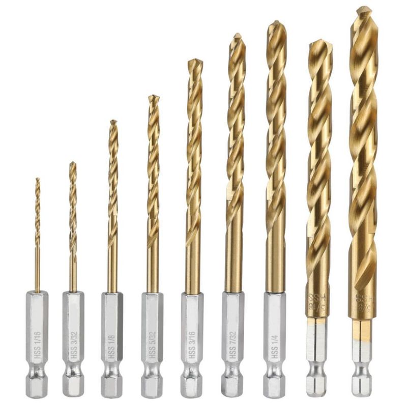 Juego de brocas WORKPRO de 9 piezas titanio vástago hexagonal de 1/4"