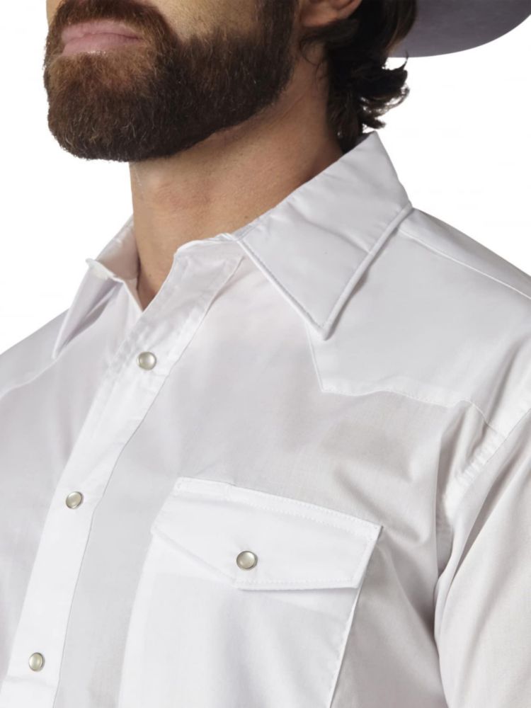 Camisa Wrangler Western Básica de Manga Larga y Dos Bolsillos Blanca