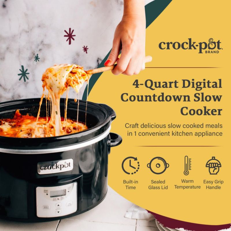 Cocina lenta Crock-Pot 4 L acero inoxidable negro con temporizador