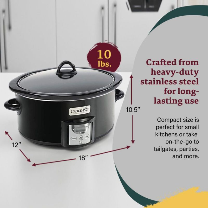 Cocina lenta Crock-Pot 4 L acero inoxidable negro con temporizador