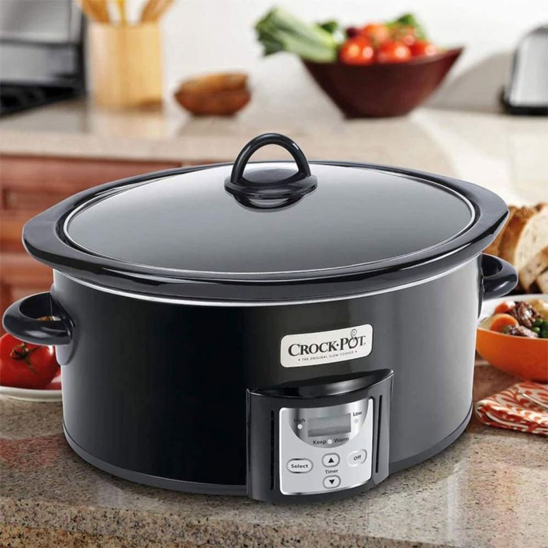 Cocina lenta Crock-Pot 4 L acero inoxidable negro con temporizador
