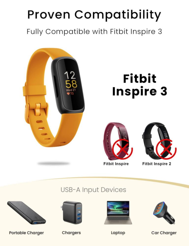 Cable de carga Sinoacc para Fitbit Inspire 3 – Pack de 2 de 100 cm