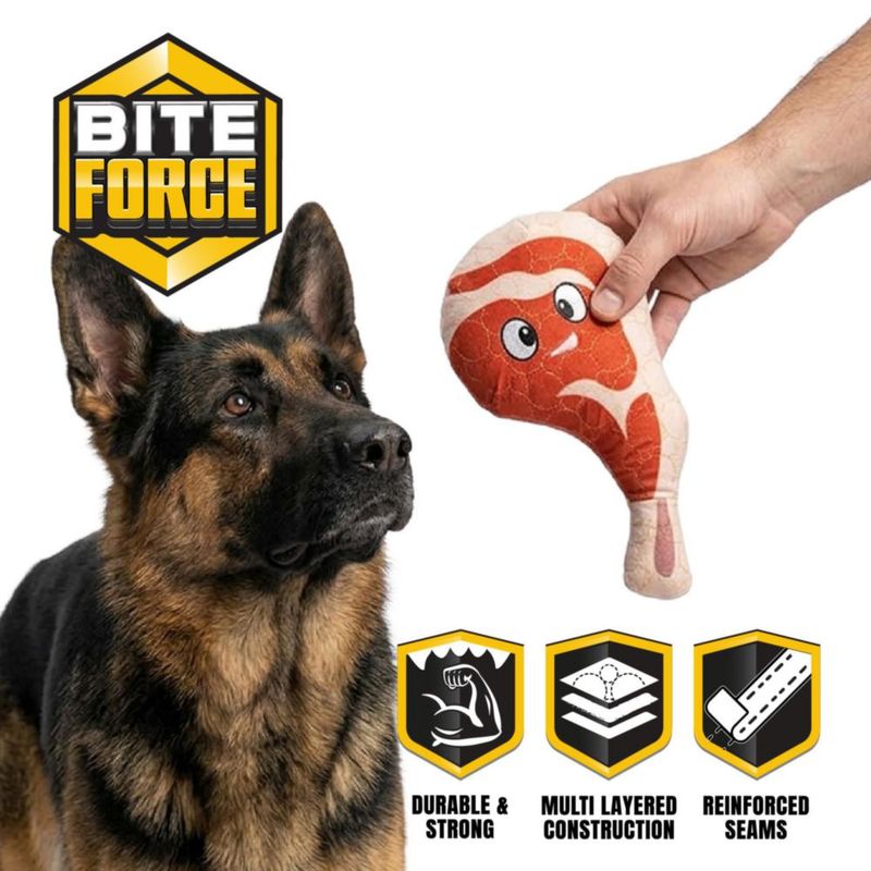 Juguete para perro Bite Force Ribby rojo duradero y de peluche con silbato