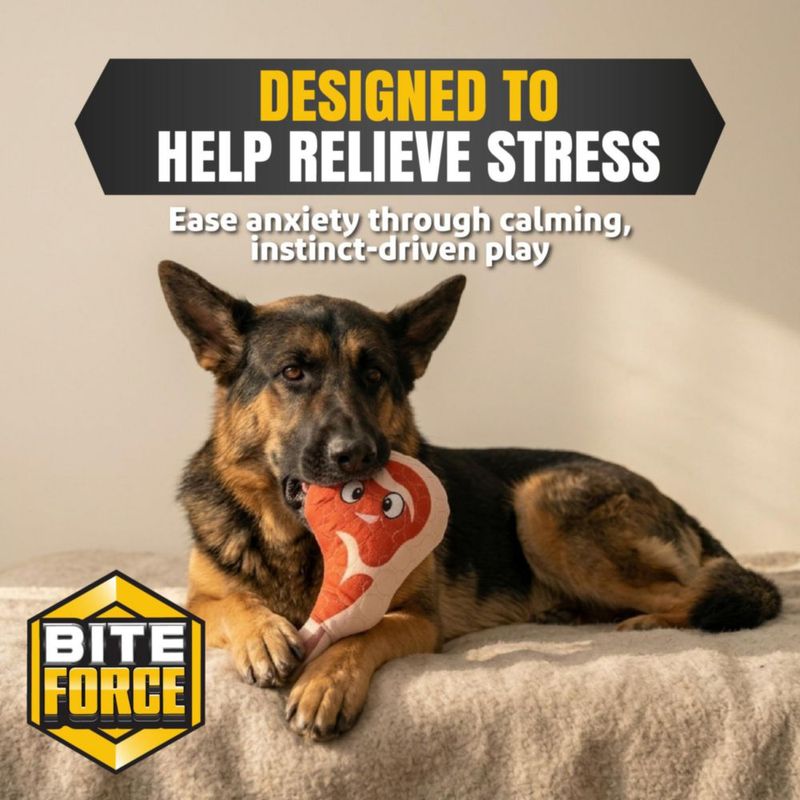Juguete para perro Bite Force Ribby rojo duradero y de peluche con silbato