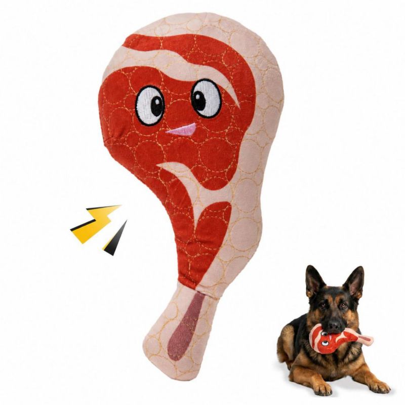 Juguete para perro Bite Force Ribby rojo duradero y de peluche con silbato