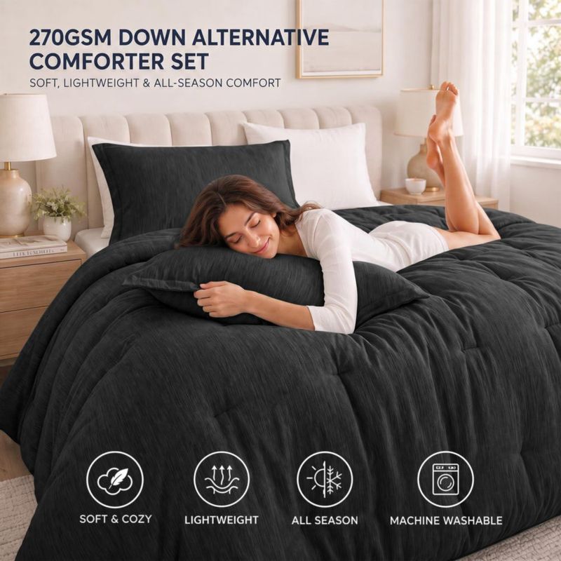 Juego de edredón CozyLux Full de 3 piezas negro jaspeado