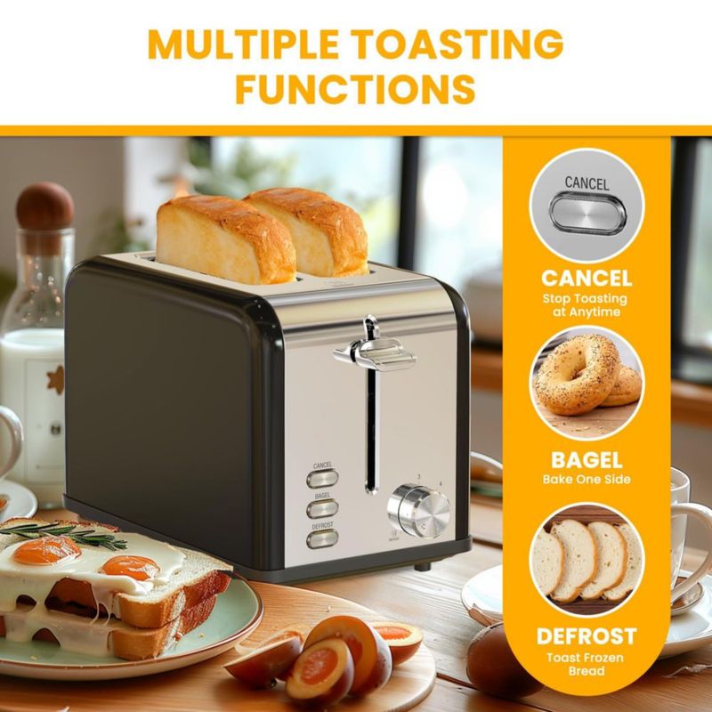 Tostadora Simple Deluxe de 2 rebanadas acero inoxidable color negro