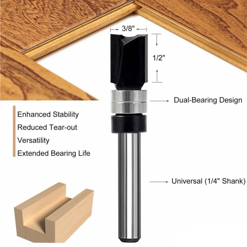 Fresa de Router TRIMTWOL de Corte al Ras con Vástago de 1/4" - Juego de 5 Piezas