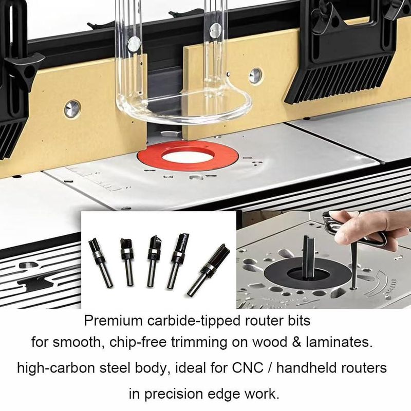 Fresa de Router TRIMTWOL de Corte al Ras con Vástago de 1/4" - Juego de 5 Piezas