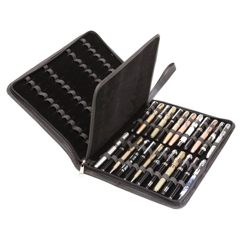 Estuche para plumas Topoomart 33 × 25 × 3 cm negro de cuero PU