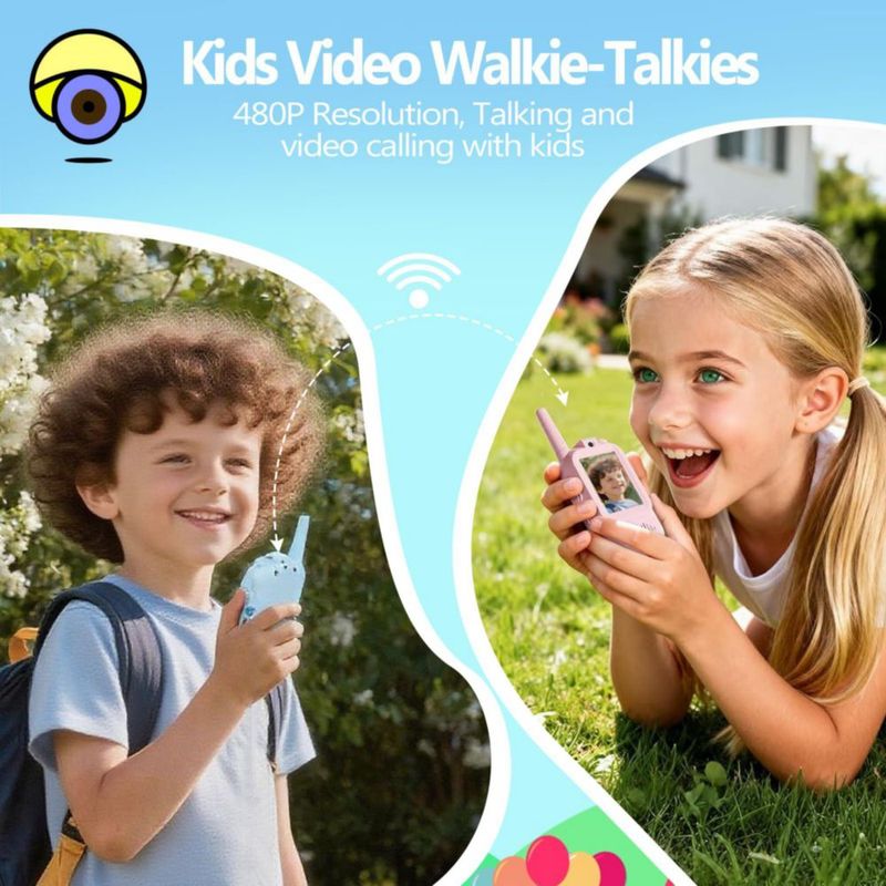 Walkie Talkies Syutinn Pack de 2 Recargables con Video Azul y Rosa