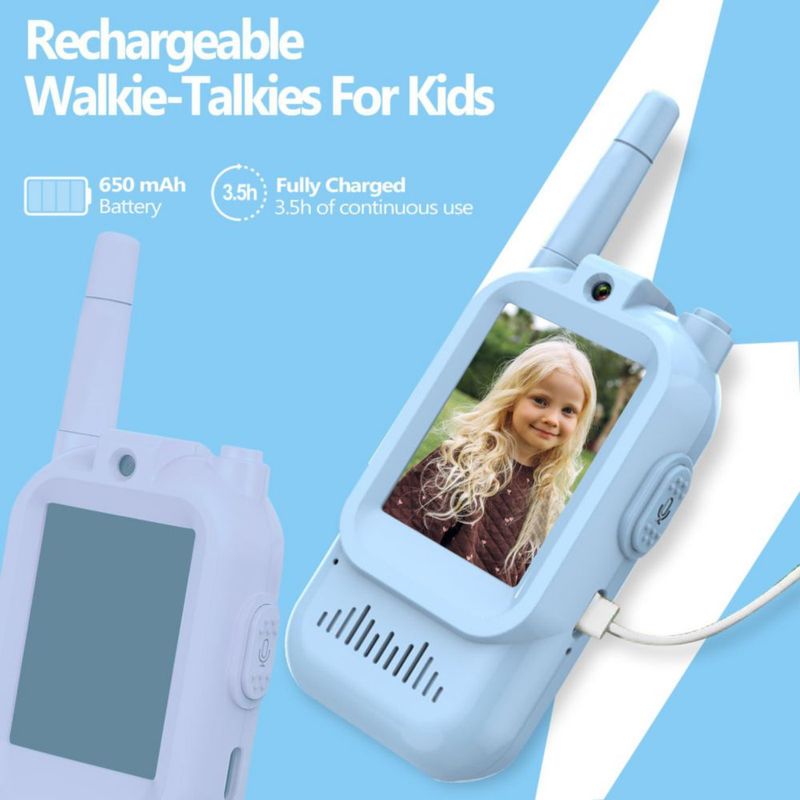 Walkie Talkies Syutinn Pack de 2 Recargables con Video Azul y Rosa