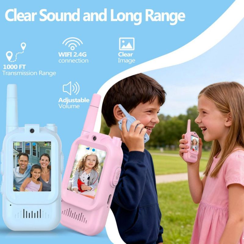 Walkie Talkies Syutinn Pack de 2 Recargables con Video Azul y Rosa