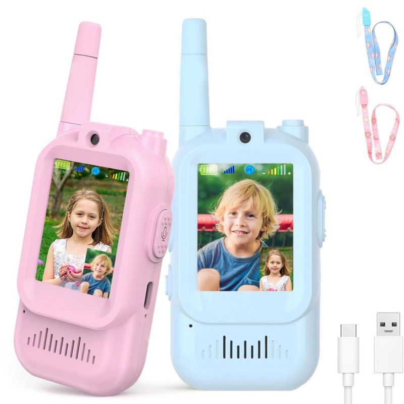 Walkie Talkies Syutinn Pack de 2 Recargables con Video Azul y Rosa