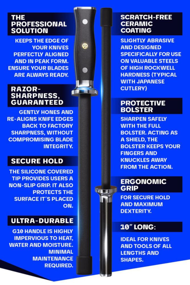 Barra de afilar Dalstrong 25 cm con núcleo de acero inoxidable de alto carbono