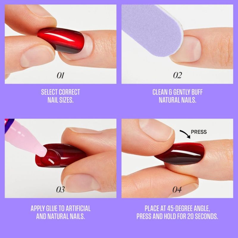Uñas postizas KISS Core tamaño medio forma almendra rojo optimista 32 unidades