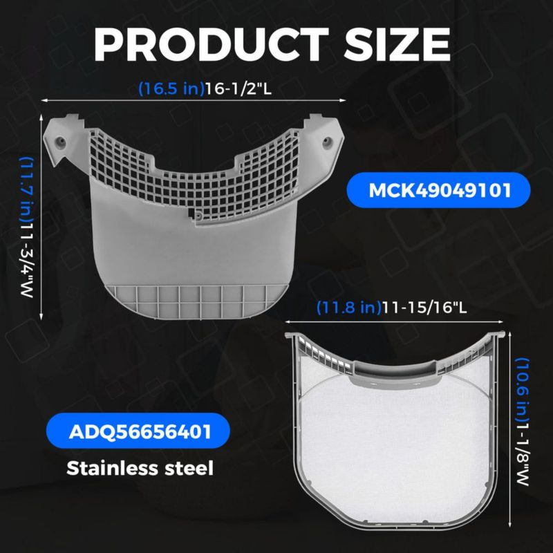 Kit de filtro de pelusa de acero inoxidable Romalon para secadoras LG y Kenmore