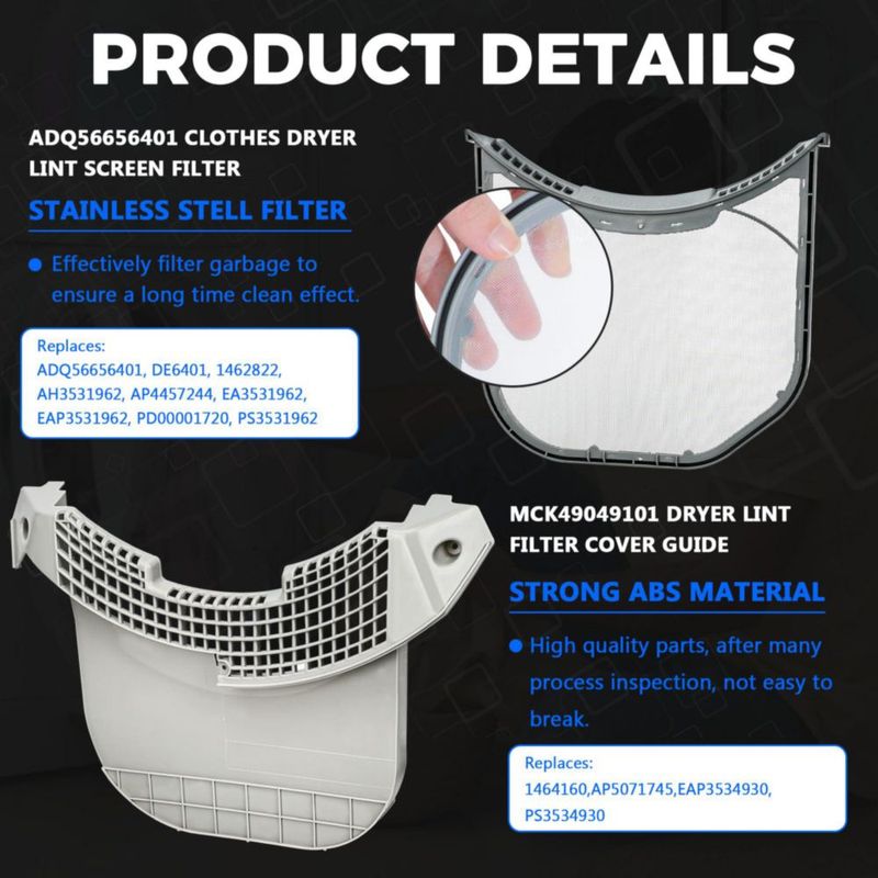 Kit de filtro de pelusa de acero inoxidable Romalon para secadoras LG y Kenmore