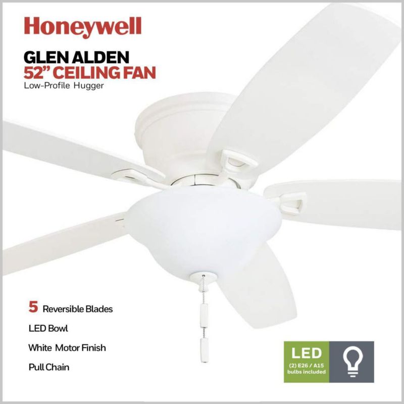 Ventilador de techo Honeywell 132 cm blanco con luz LED tipo cuenco