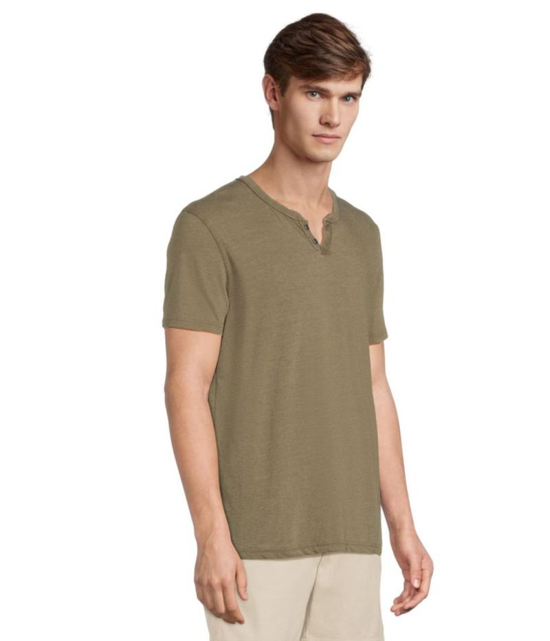 CAMISA Lucky Brand XL Verde Oliva Oscuro con Tejido Burnout y Cuello Notch
