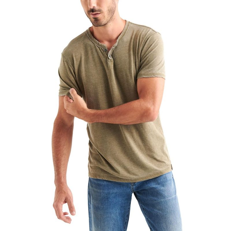 CAMISA Lucky Brand XL Verde Oliva Oscuro con Tejido Burnout y Cuello Notch