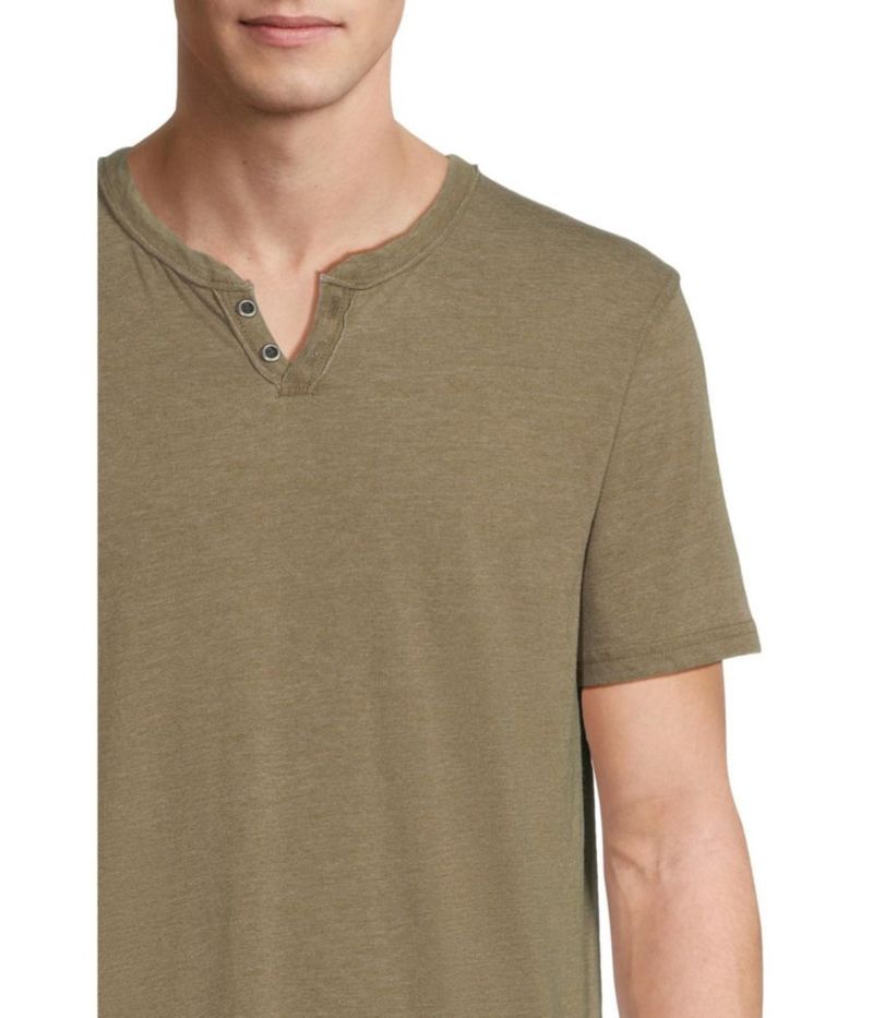 CAMISA Lucky Brand XL Verde Oliva Oscuro con Tejido Burnout y Cuello Notch