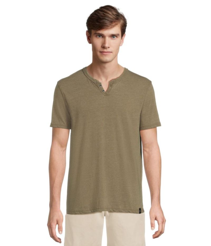 CAMISA Lucky Brand XL Verde Oliva Oscuro con Tejido Burnout y Cuello Notch