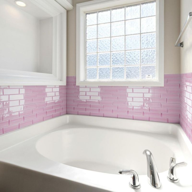 Azulejos estilo metro Art3d de vidrio marino rosa – paquete de 10 unidades