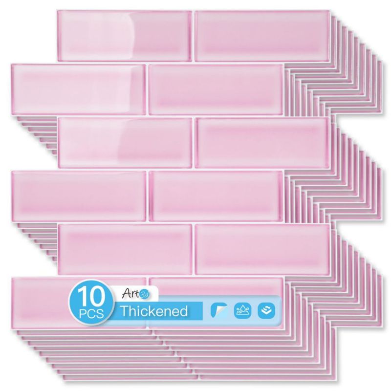 Azulejos estilo metro Art3d de vidrio marino rosa – paquete de 10 unidades