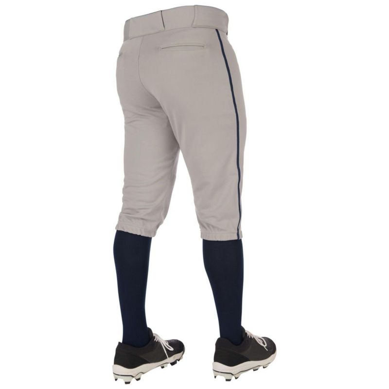 Pantalones de béisbol tipo knicker CHAMPRO juvenil mediano gris con detalle azul marino