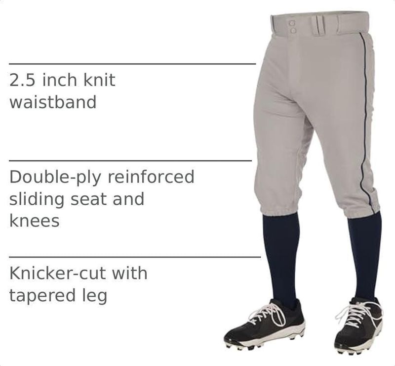 Pantalones de béisbol tipo knicker CHAMPRO juvenil mediano gris con detalle azul marino