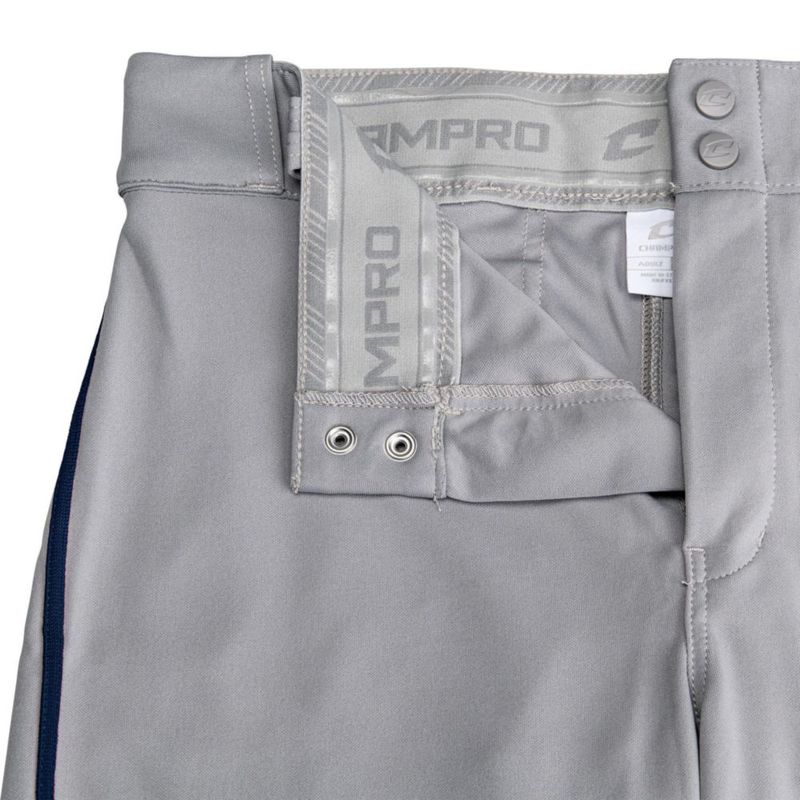 Pantalones de béisbol tipo knicker CHAMPRO juvenil mediano gris con detalle azul marino