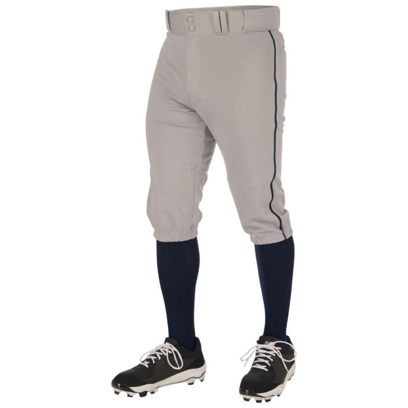 Pantalones de béisbol tipo knicker CHAMPRO juvenil mediano gris con detalle azul marino