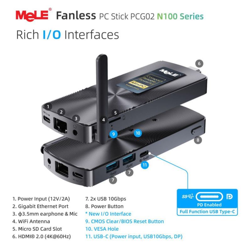 Mini PC MeLE N100 4 GB 128 GB sin ventilador con doble LAN
