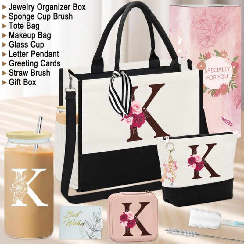 Set de regalo con bolso tote AiHeart de lona con bolsillo y monograma