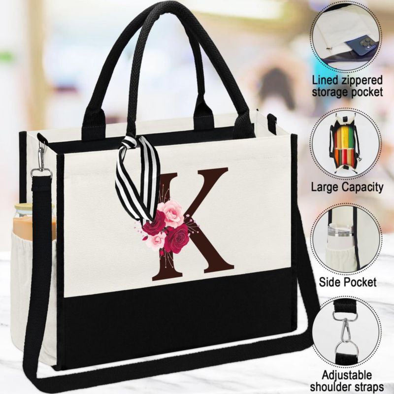 Set de regalo con bolso tote AiHeart de lona con bolsillo y monograma