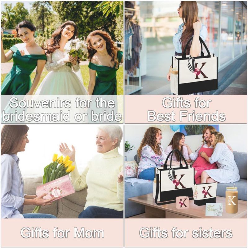 Set de regalo con bolso tote AiHeart de lona con bolsillo y monograma