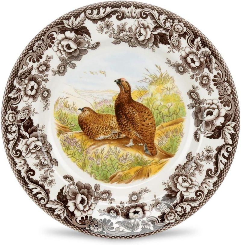 Plato de cena Spode 27 cm con borde de flores y grouse rojo
