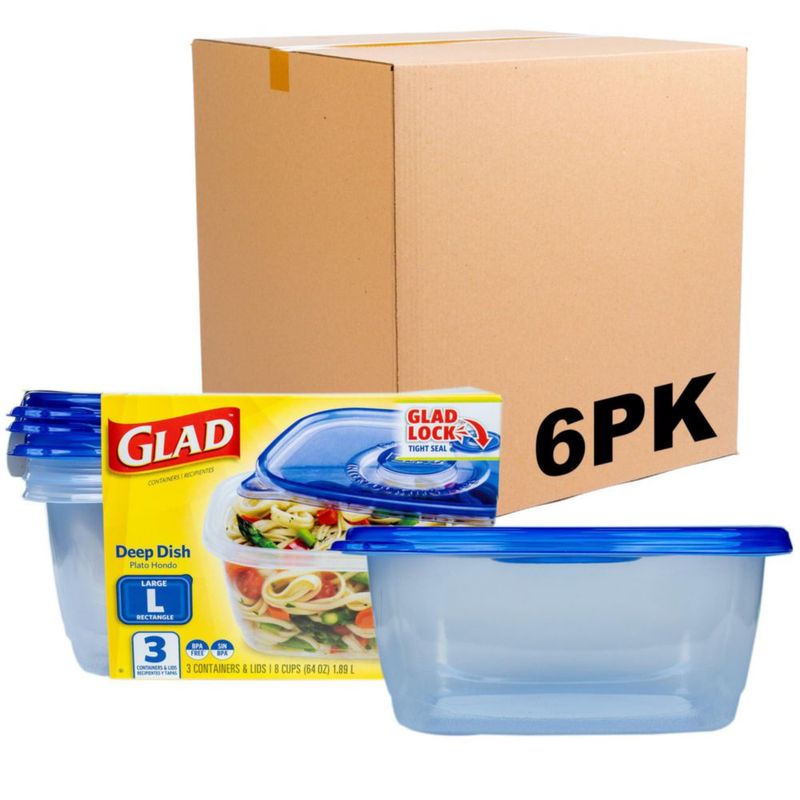 Contenedores de Almacenamiento de Alimentos Glad 19 L (3 unidades) – Pack de 6