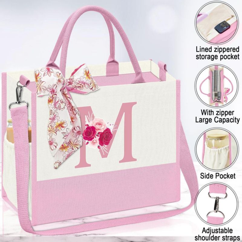 Bolso Tote AiHeart de Lona con Iniciales y Bolsillo