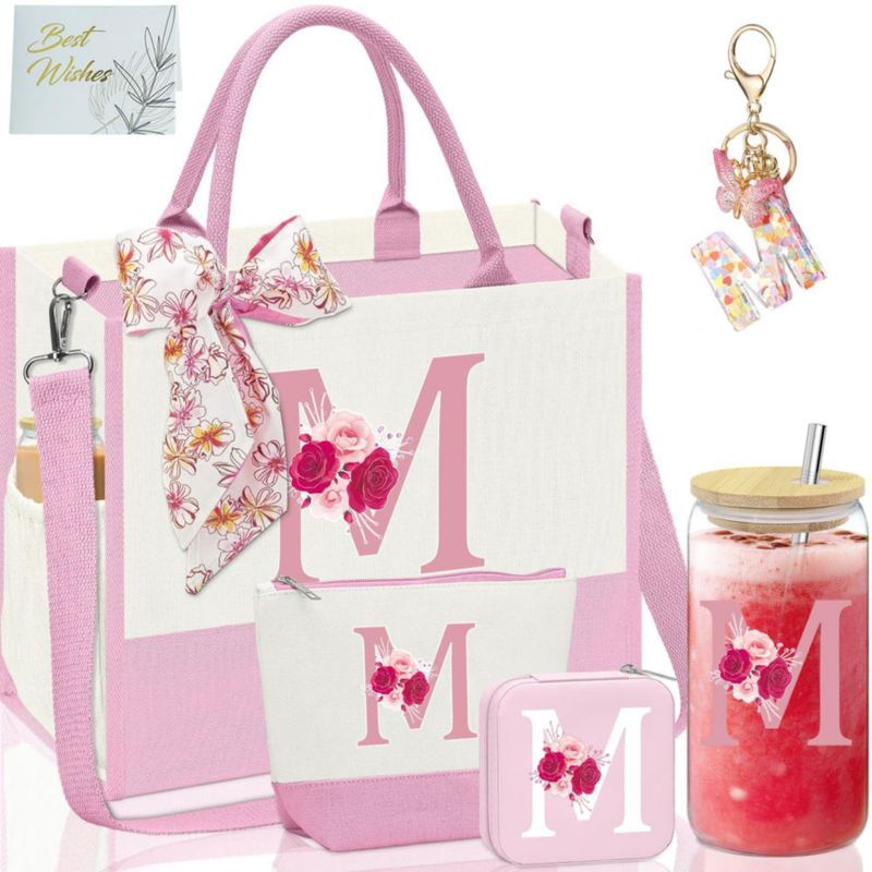 Bolso Tote AiHeart de Lona con Iniciales y Bolsillo