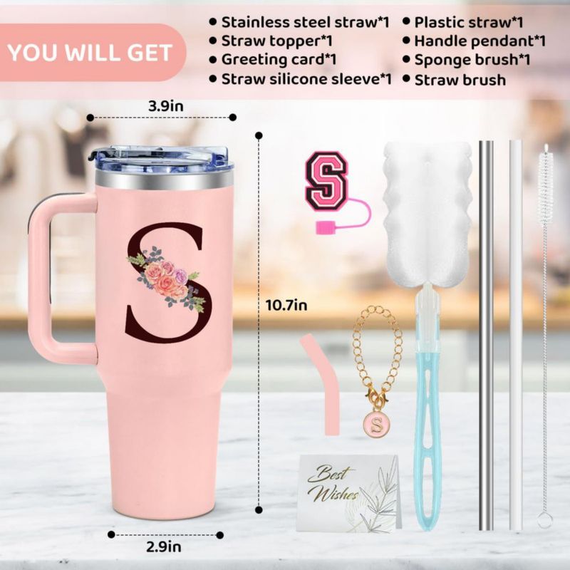 Vaso térmico AiHeart 12 L rosa con monograma y sorbetes
