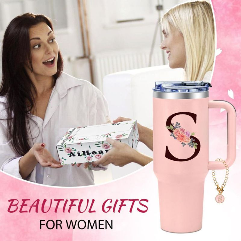 Vaso térmico AiHeart 12 L rosa con monograma y sorbetes