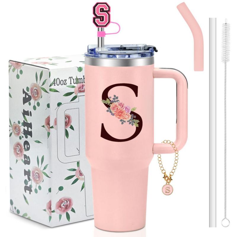 Vaso térmico AiHeart 12 L rosa con monograma y sorbetes
