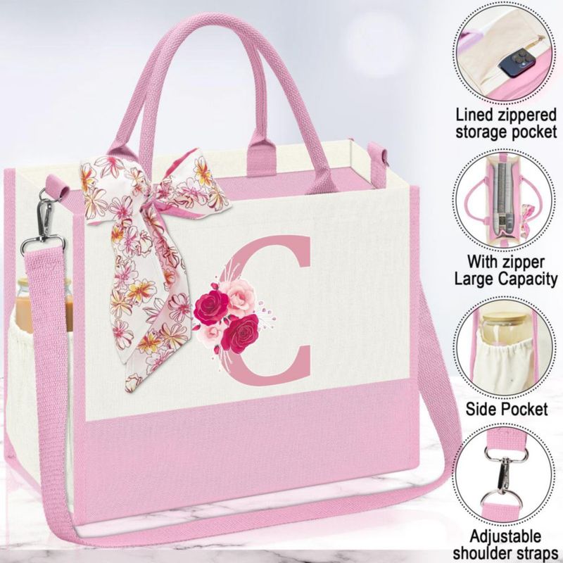 Bolso de lona AiHeart con inicial y bolsillo interior