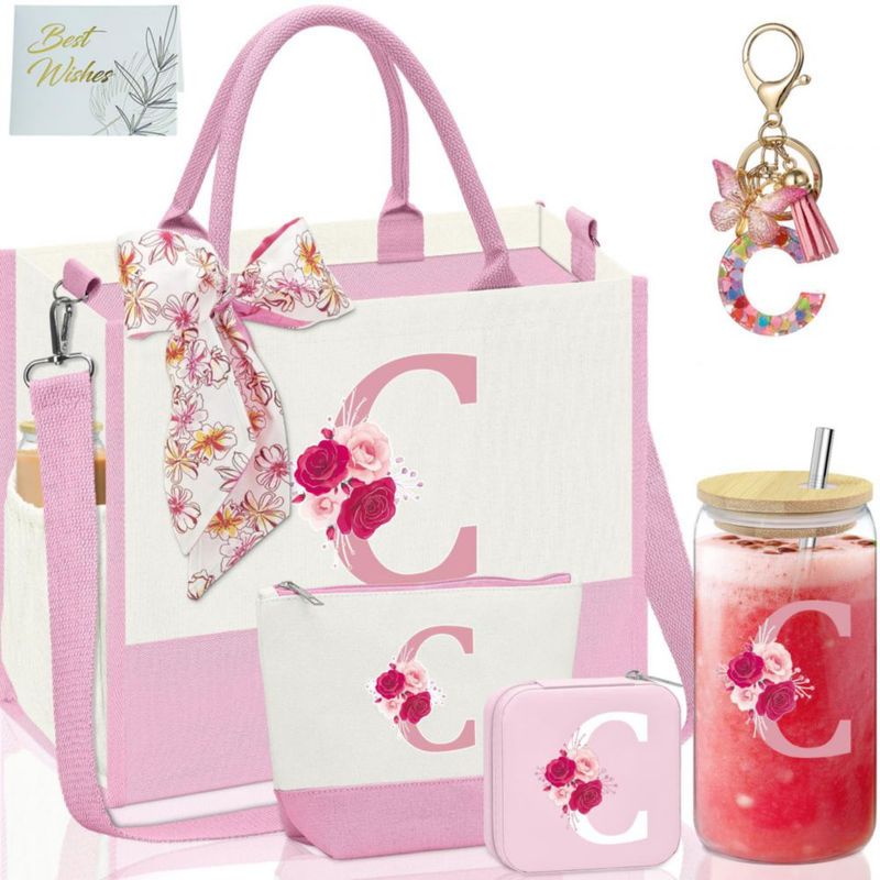 Bolso de lona AiHeart con inicial y bolsillo interior