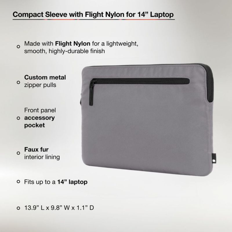 Funda Compacta Incase para Portátil con Nylon de Vuelo - Para MacBook/Portátil de 14‑pulgadas e iPad/Tablet - Forro de Piel Sintética Ligera Duradera