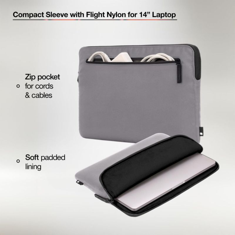 Funda Compacta Incase para Portátil con Nylon de Vuelo - Para MacBook/Portátil de 14‑pulgadas e iPad/Tablet - Forro de Piel Sintética Ligera Duradera