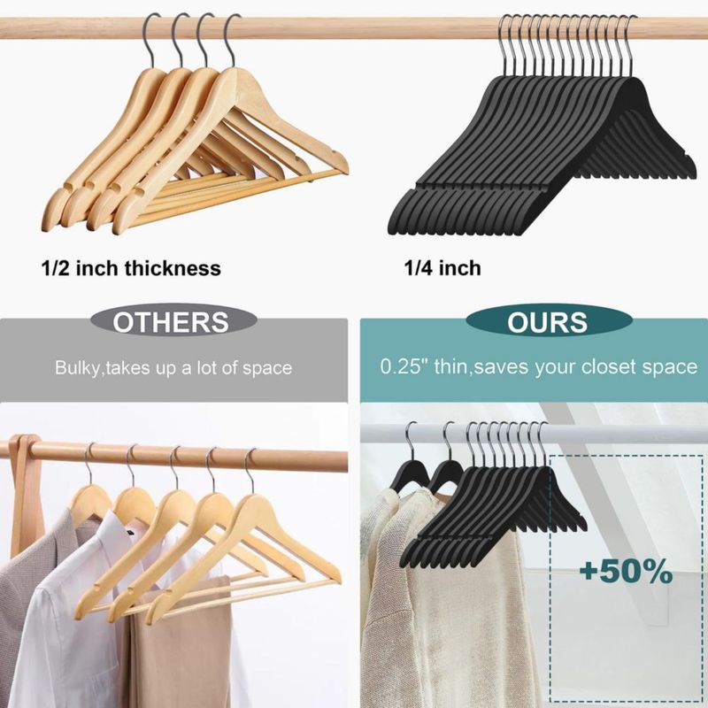 Perchas de ropa Quality Hangers 42 cm negras paquete de 20
