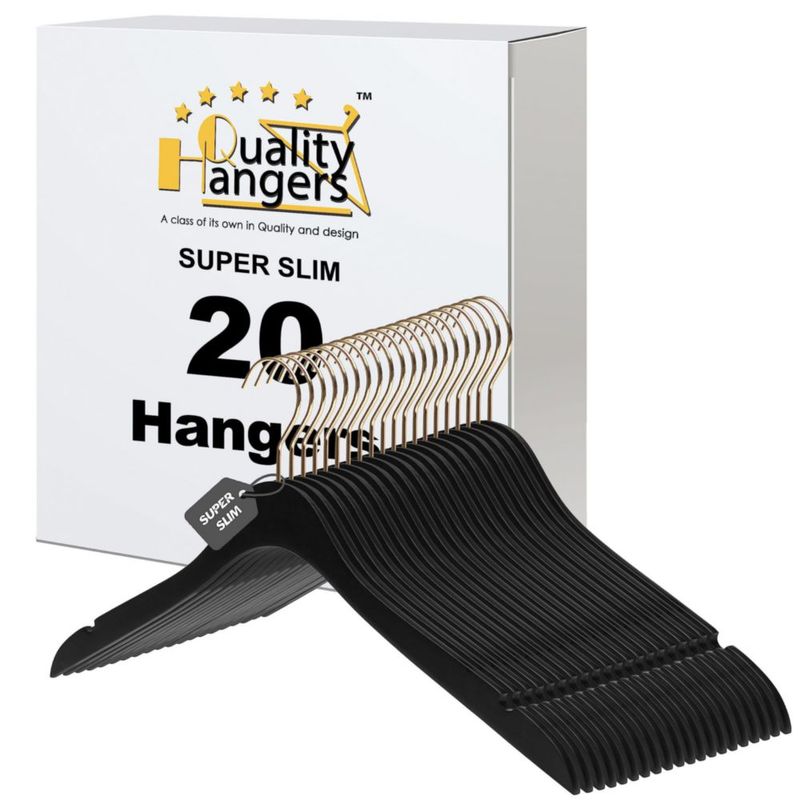 Perchas de ropa Quality Hangers 42 cm negras paquete de 20